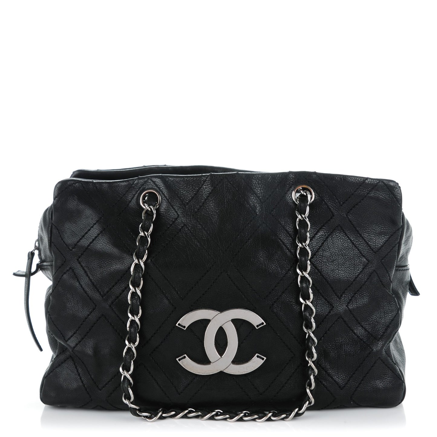 Calfskin Large Diamond Stitch Tote Black