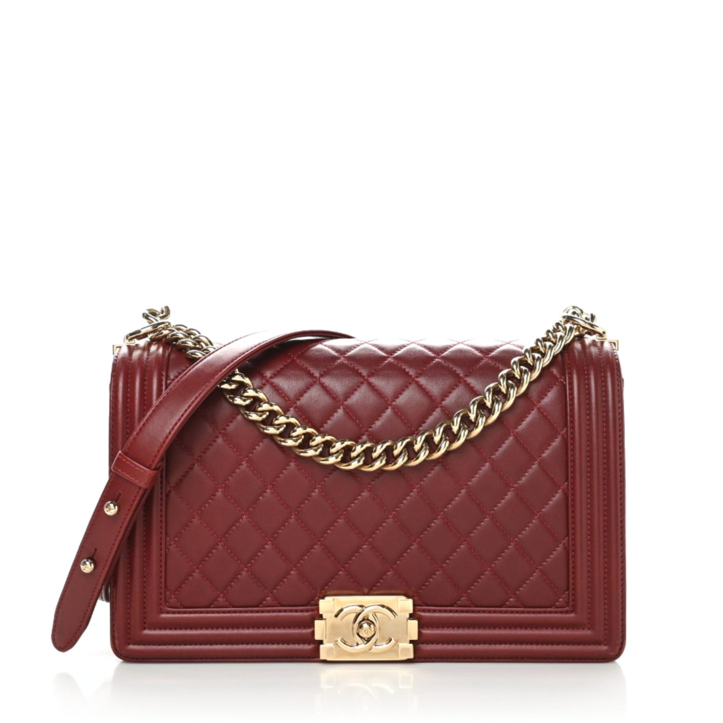 Lambskin Quilted New Medium Boy Flap Dark Red