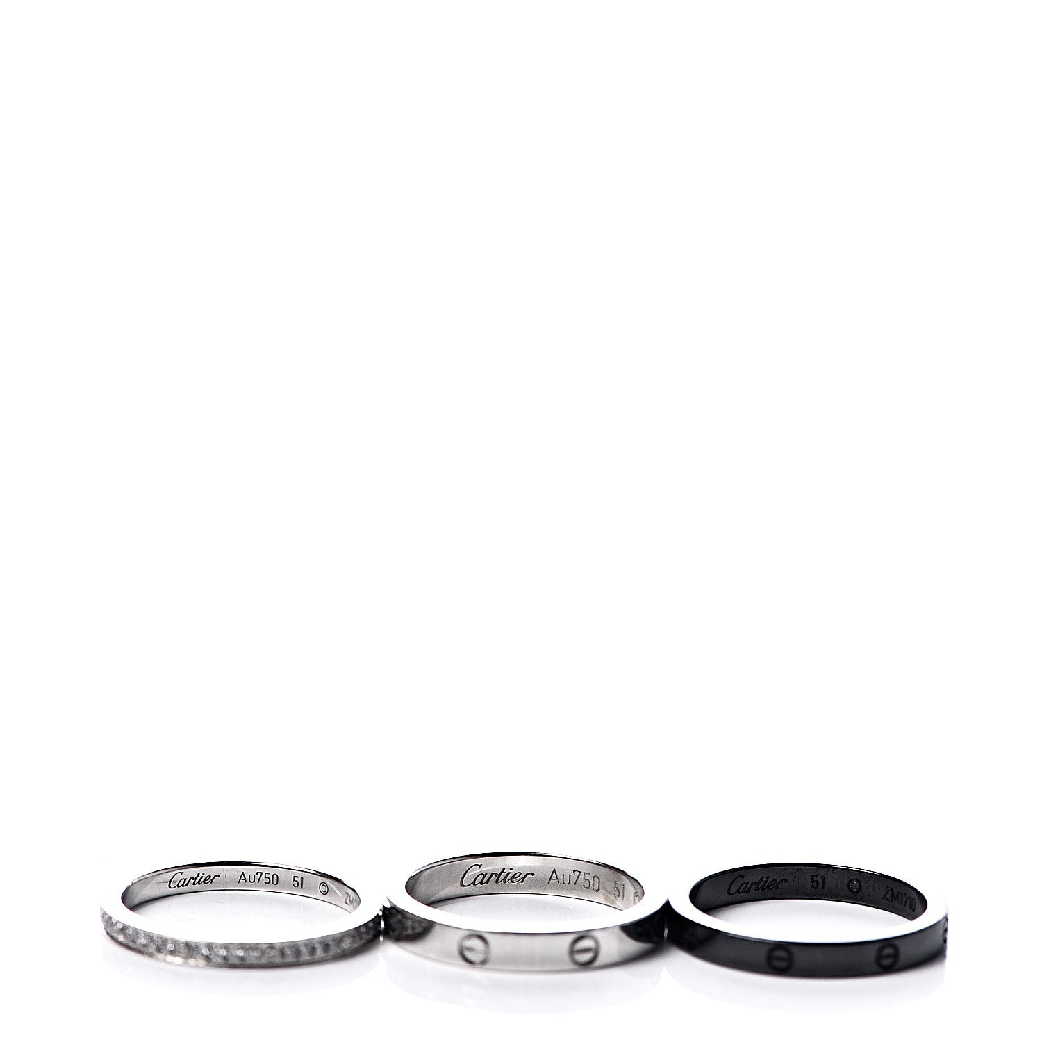 Cartier 18K White Gold Diamond Ceramic LOVE Ring Set 51 5.75 4 of 7
