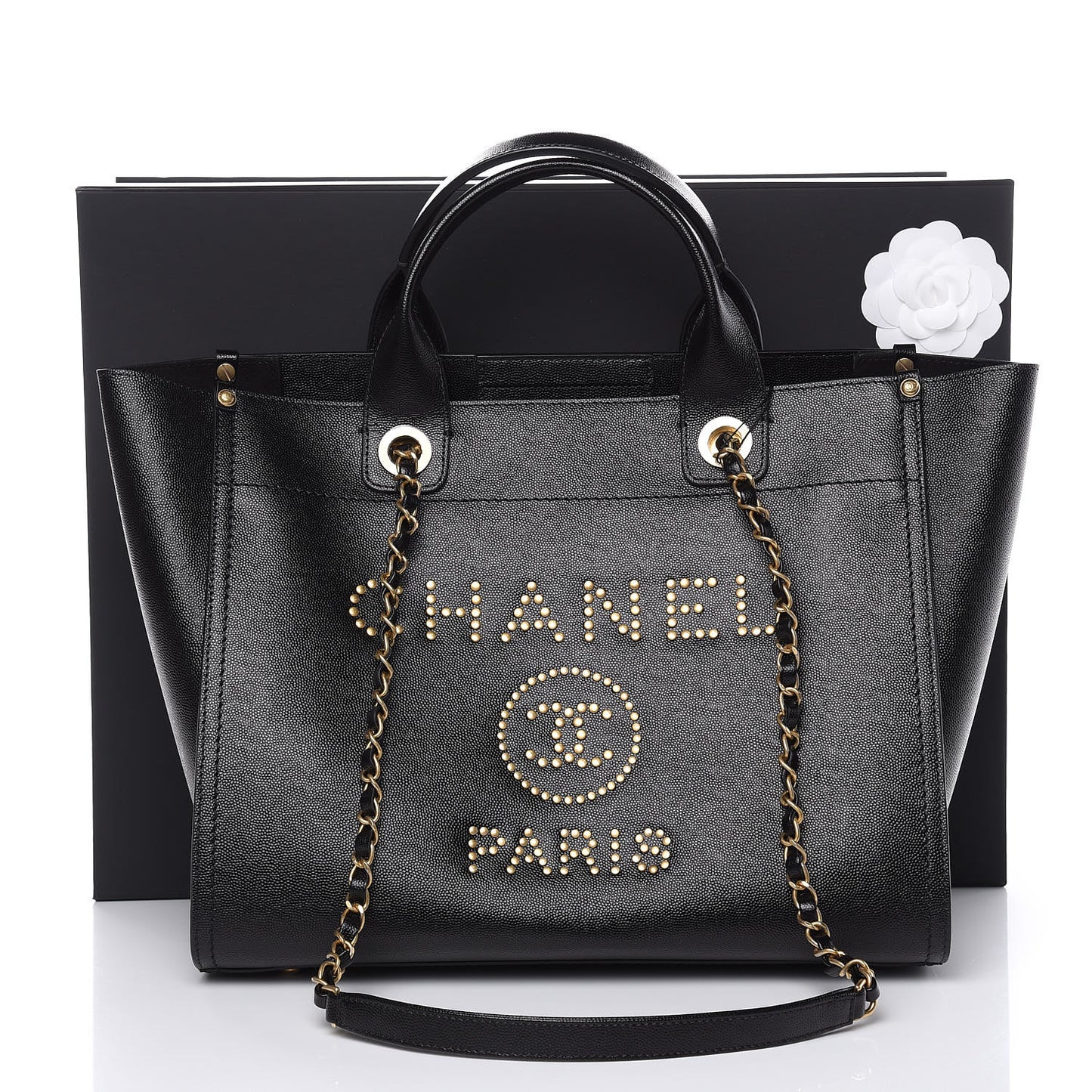 Caviar Small Studded Deauville Tote Black