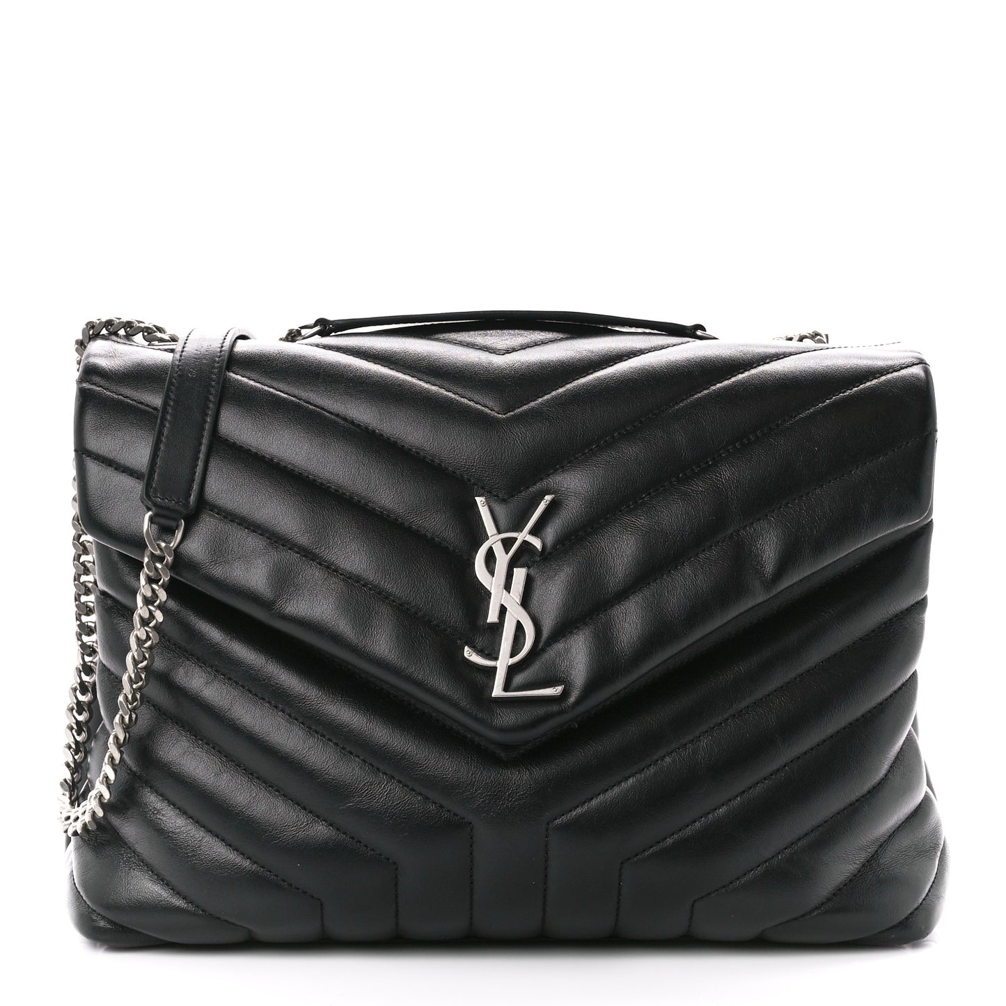 Calfskin Y Quilted Monogram Medium Loulou Chain Satchel Black