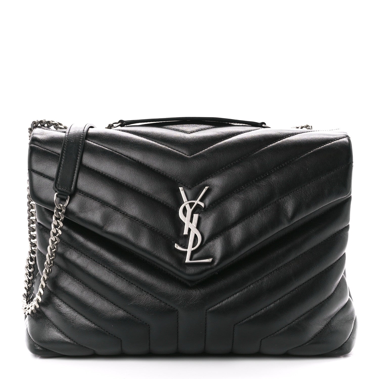 Saint Laurent Calfskin Y Quilted Monogram Medium Loulou Chain Satchel Black 1 of 12
