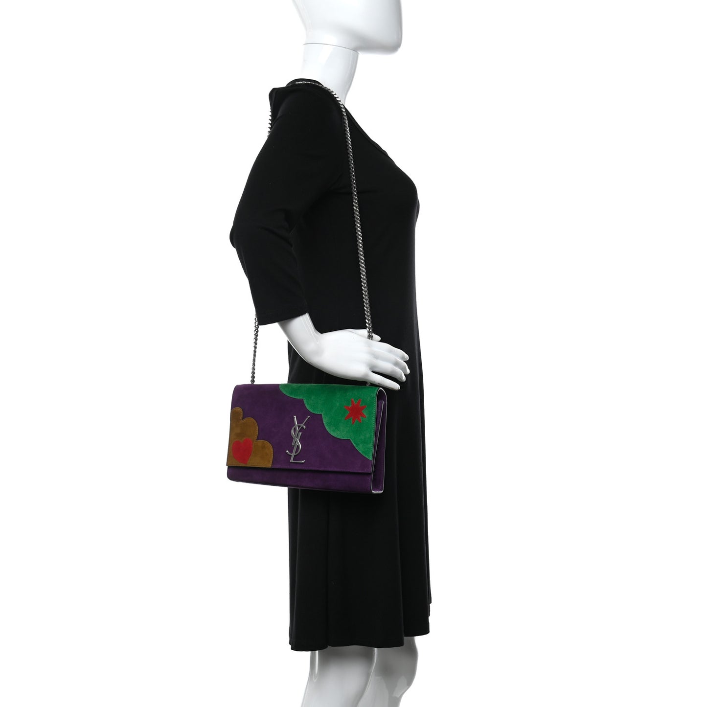 Suede Patchwork Medium Classic Monogram Kate Satchel Purple