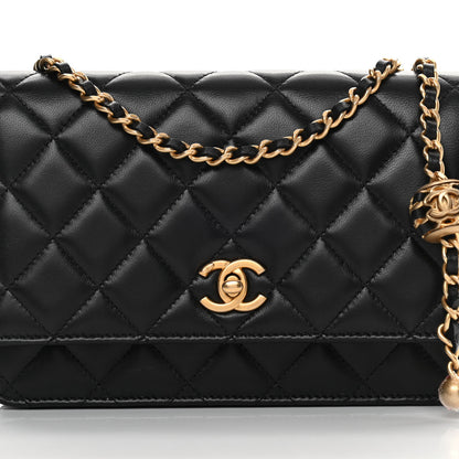 Chanel Lambskin Quilted CC Pearl Crush Wallet on Chain WOC Black 9 of 14