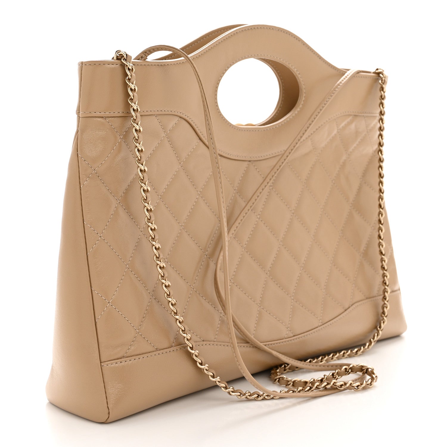 Chanel Shiny Crumpled Calfskin Quilted 31 Shopping Bag Dark Beige 3 of 13