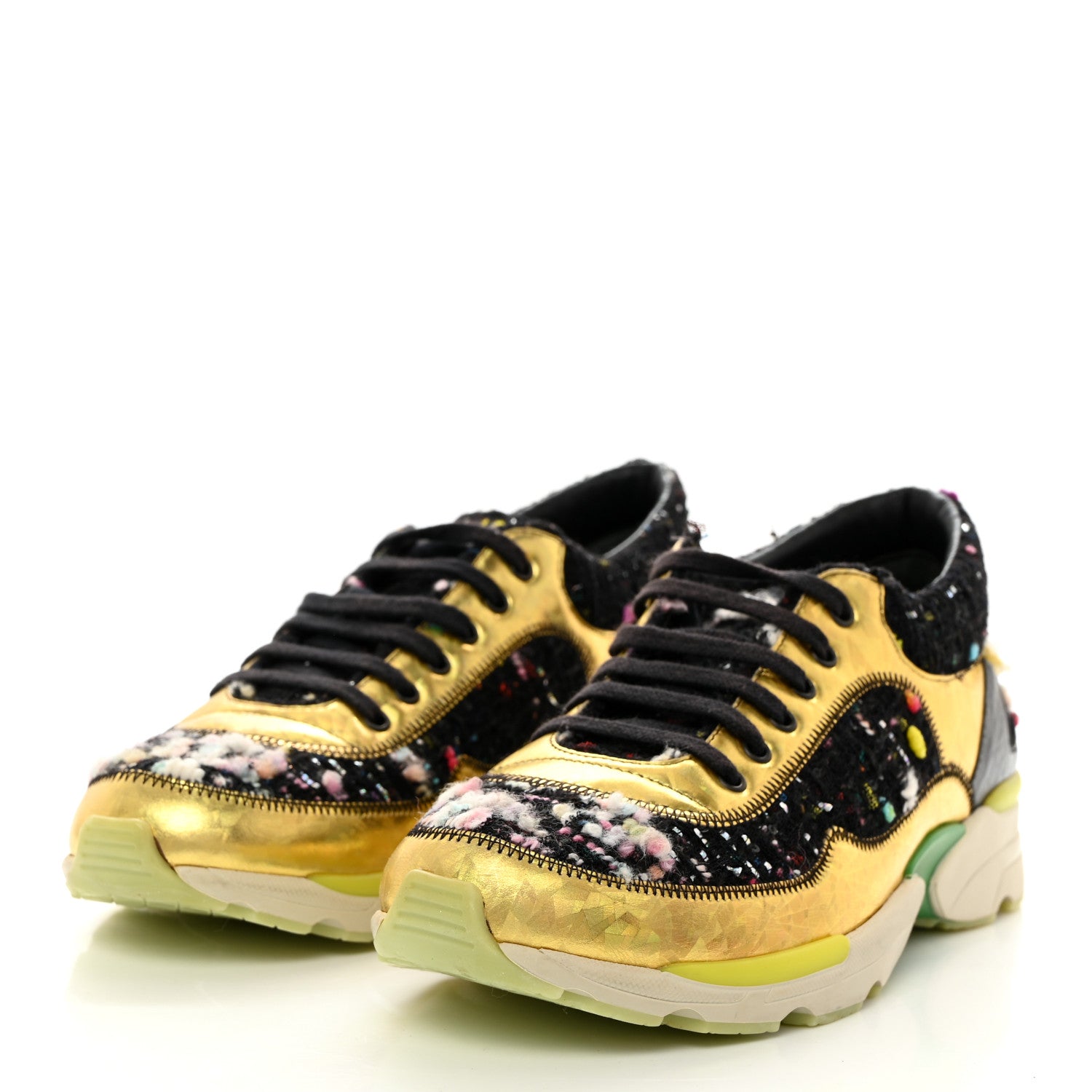Chanel Tweed Lambskin Runway Sneakers 36 Black Multicolor 3 of 8