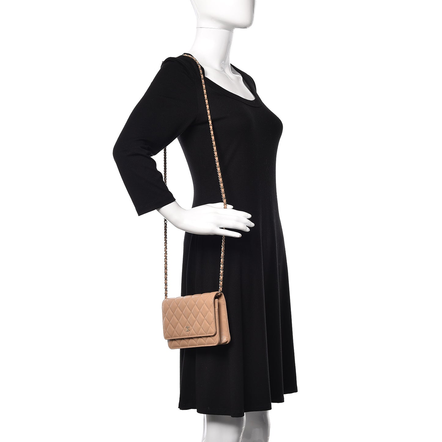 Caviar Quilted Wallet On Chain WOC Beige