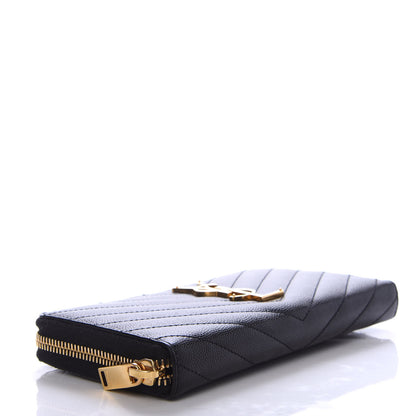 Saint Laurent Grain De Poudre Matelasse Chevron Monogram Zip Around Wallet Black 4 of 7
