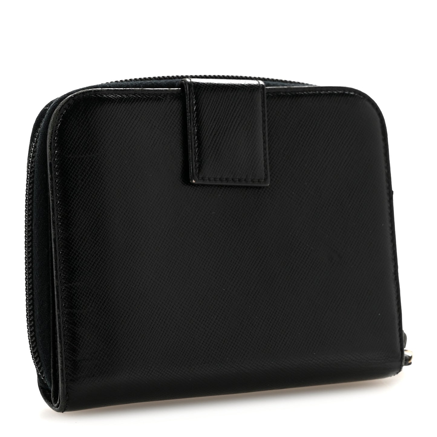 Saffiano Vernice Compact Zip Around Wallet Black