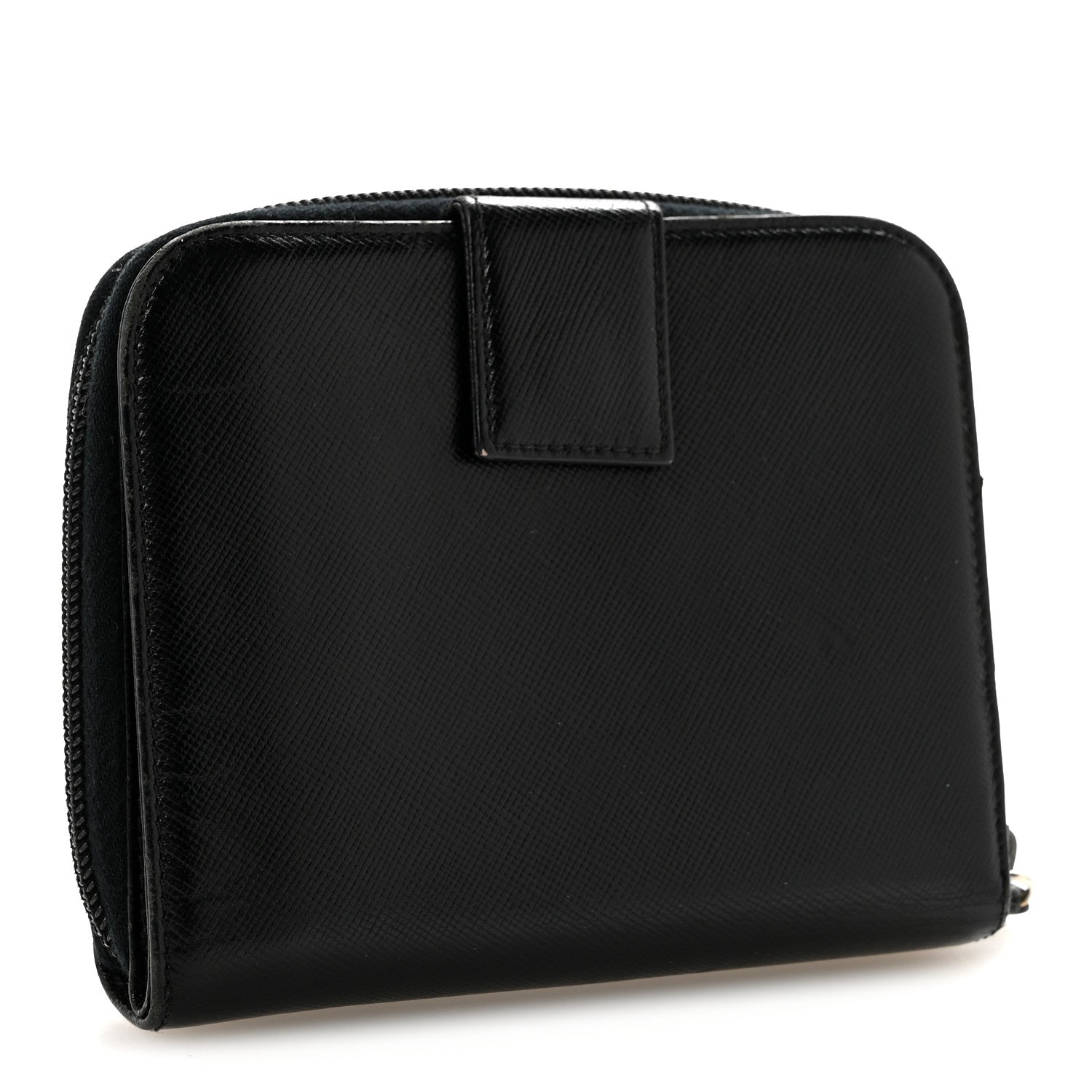 Prada Saffiano Vernice Compact Zip Around Wallet Black 3 of 14