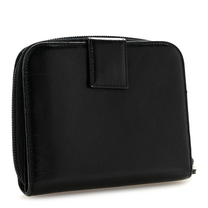 Prada Saffiano Vernice Compact Zip Around Wallet Black 3 of 14