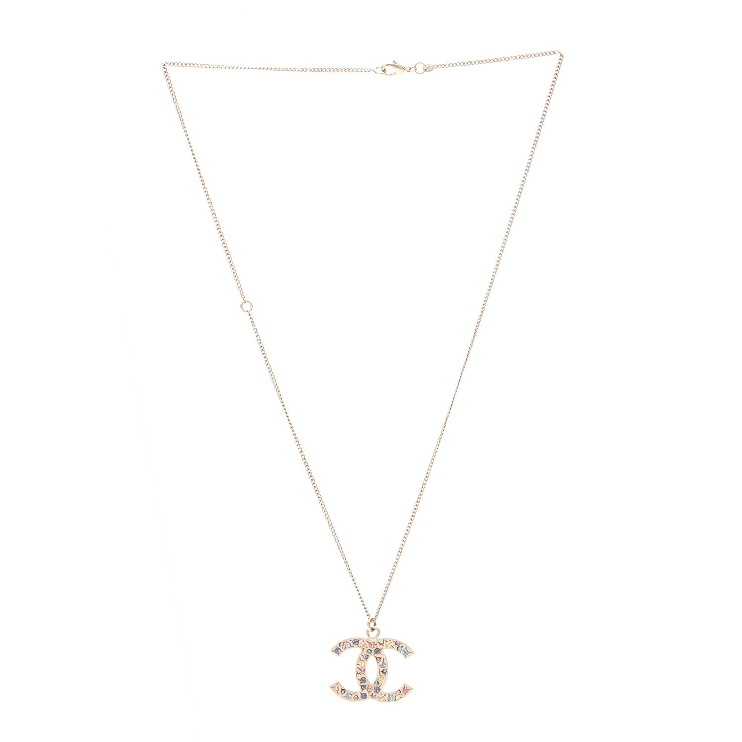 Chanel Crystal CC Necklace Light Gold Multicolor 3 of 4