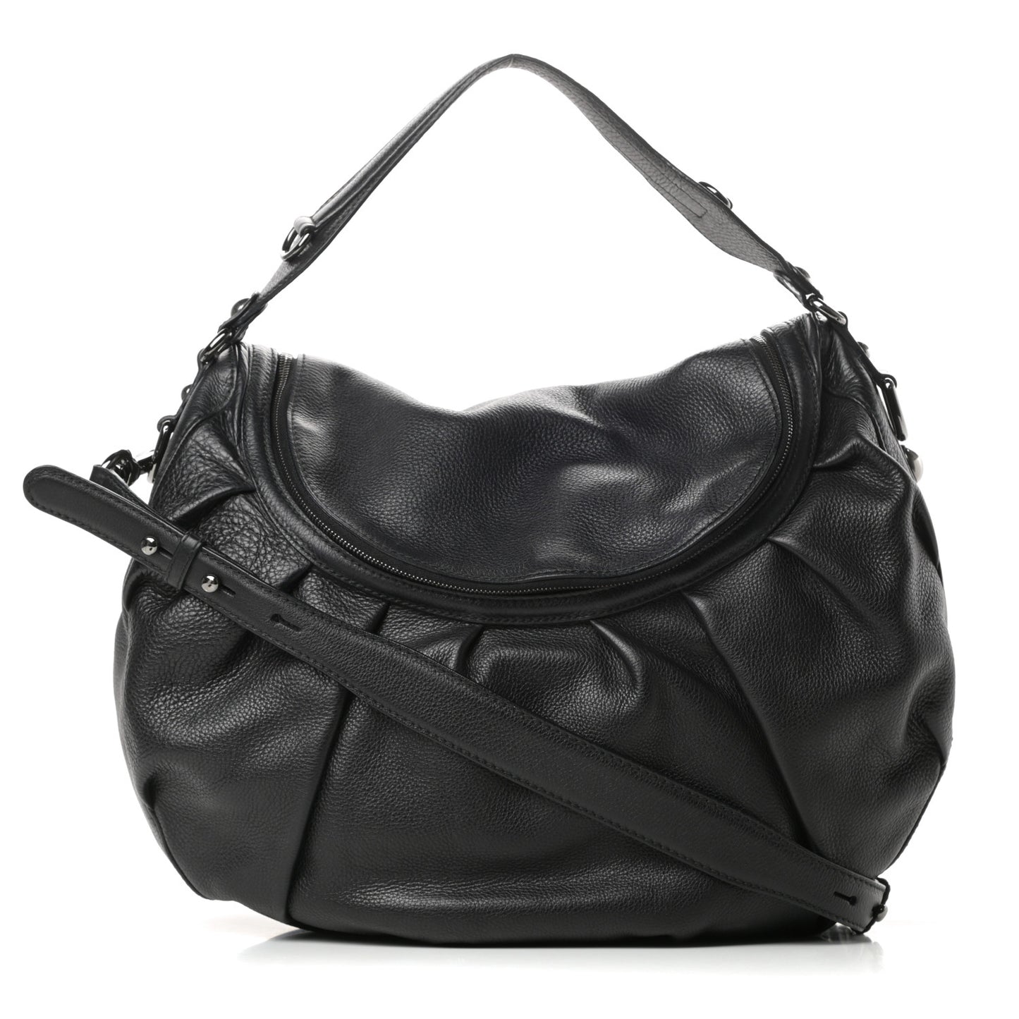 Pebbled Calfskin Medium Icon Bit Shoulder Bag Black