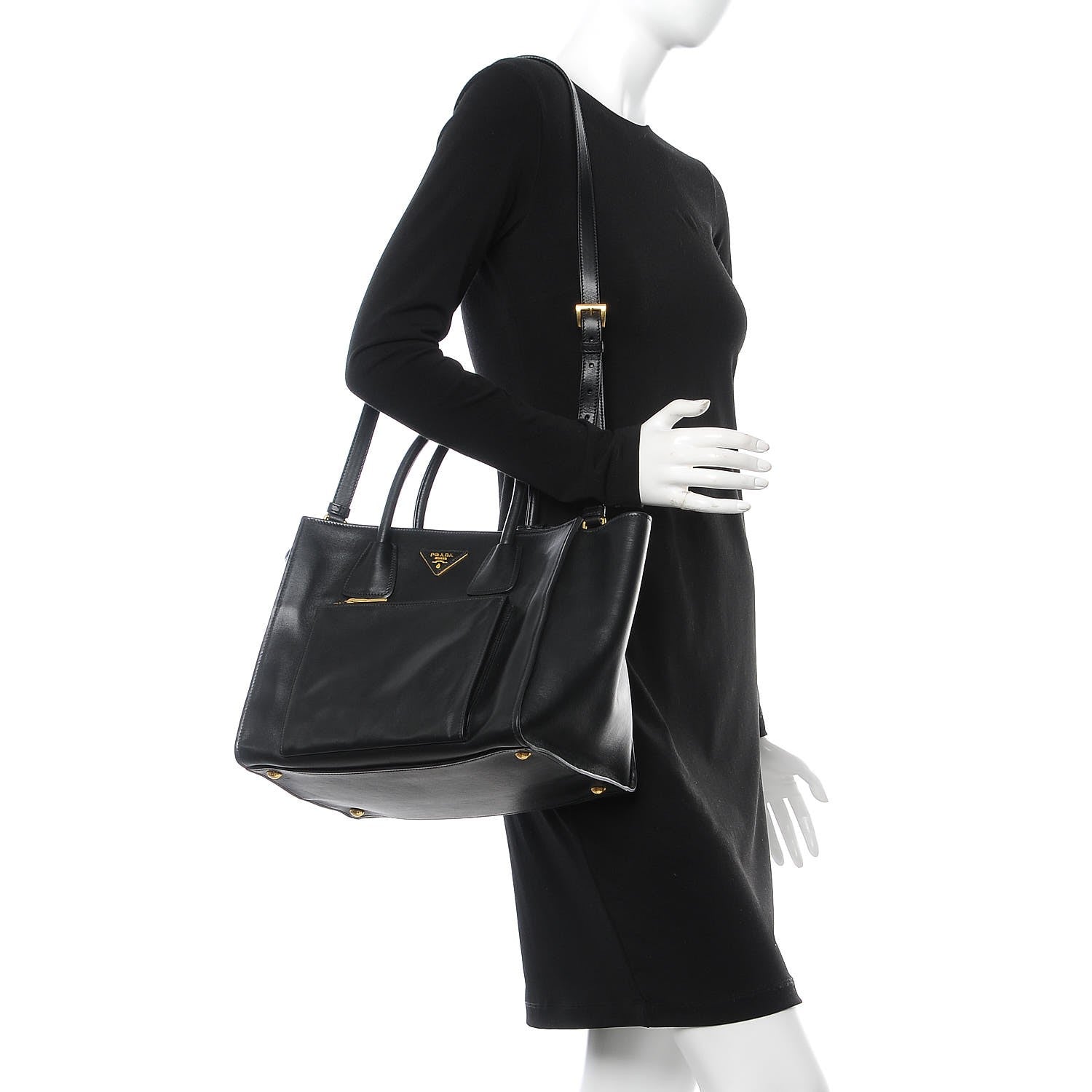 Prada Soft Calf Shopping Tote Black 2 of 8