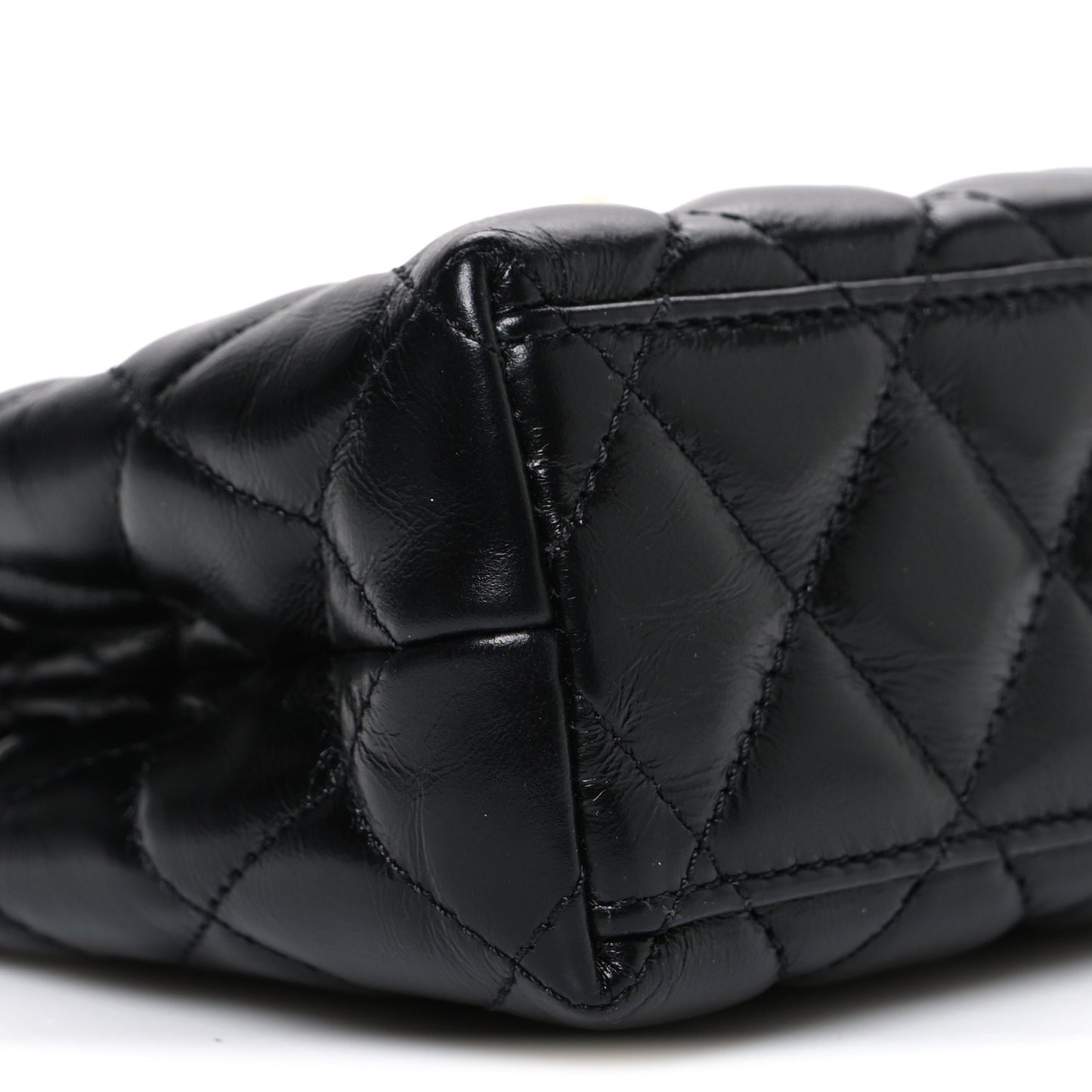 Shiny Aged Calfskin Quilted Nano Kelly Shopper Black