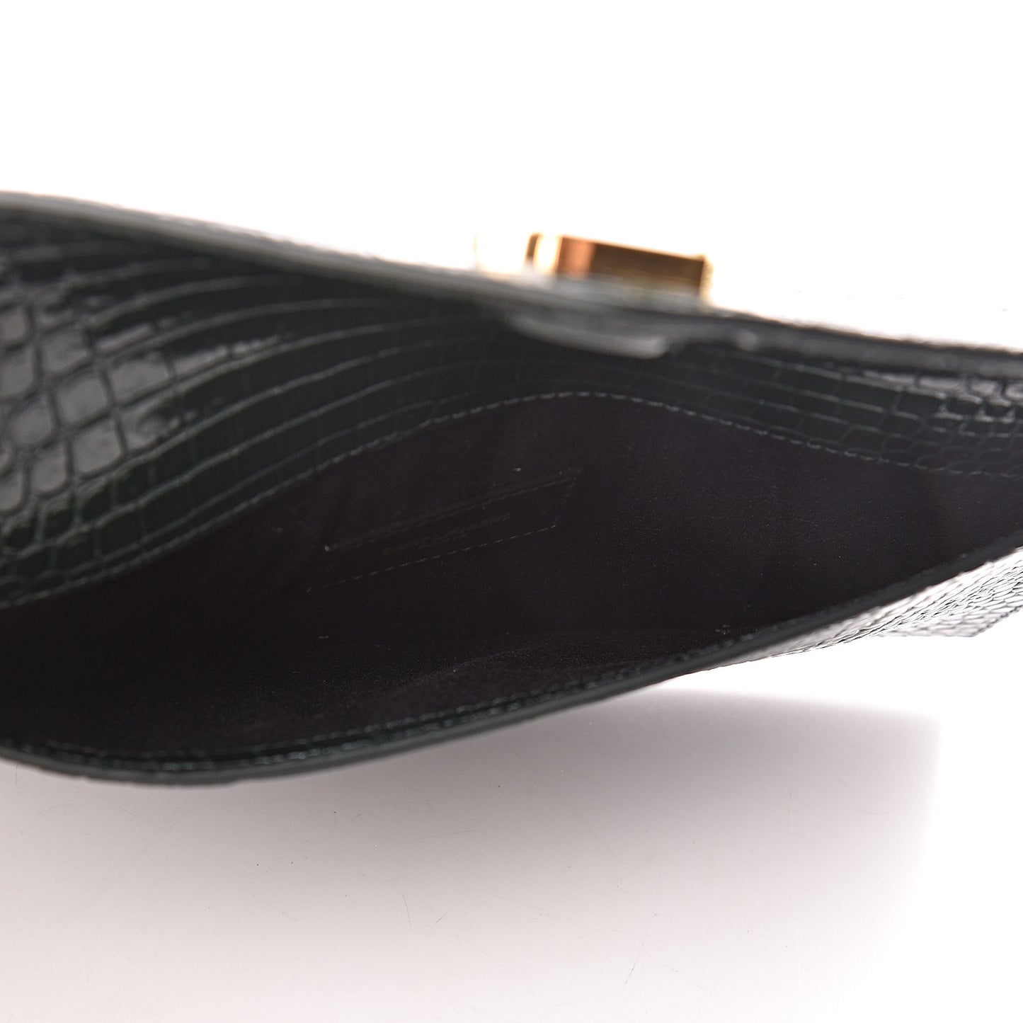 Calfskin Crocodile Embossed Uptown Monogram Clutch Dark Mint