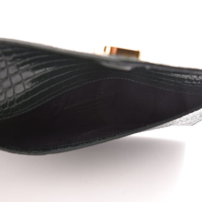 Saint Laurent Calfskin Crocodile Embossed Uptown Monogram Clutch Dark Mint 5 of 7