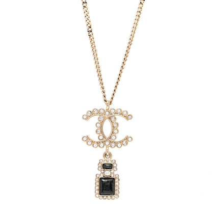 Chanel Crystal Pearl CC Perfume Bottle Necklace Black Gold 1 of 5