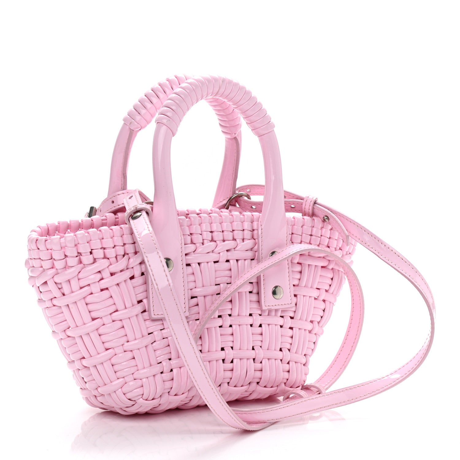 Balenciaga Faux Calfskin Braided Varnished XXS Bistro Basket Candy Pink 2 of 10