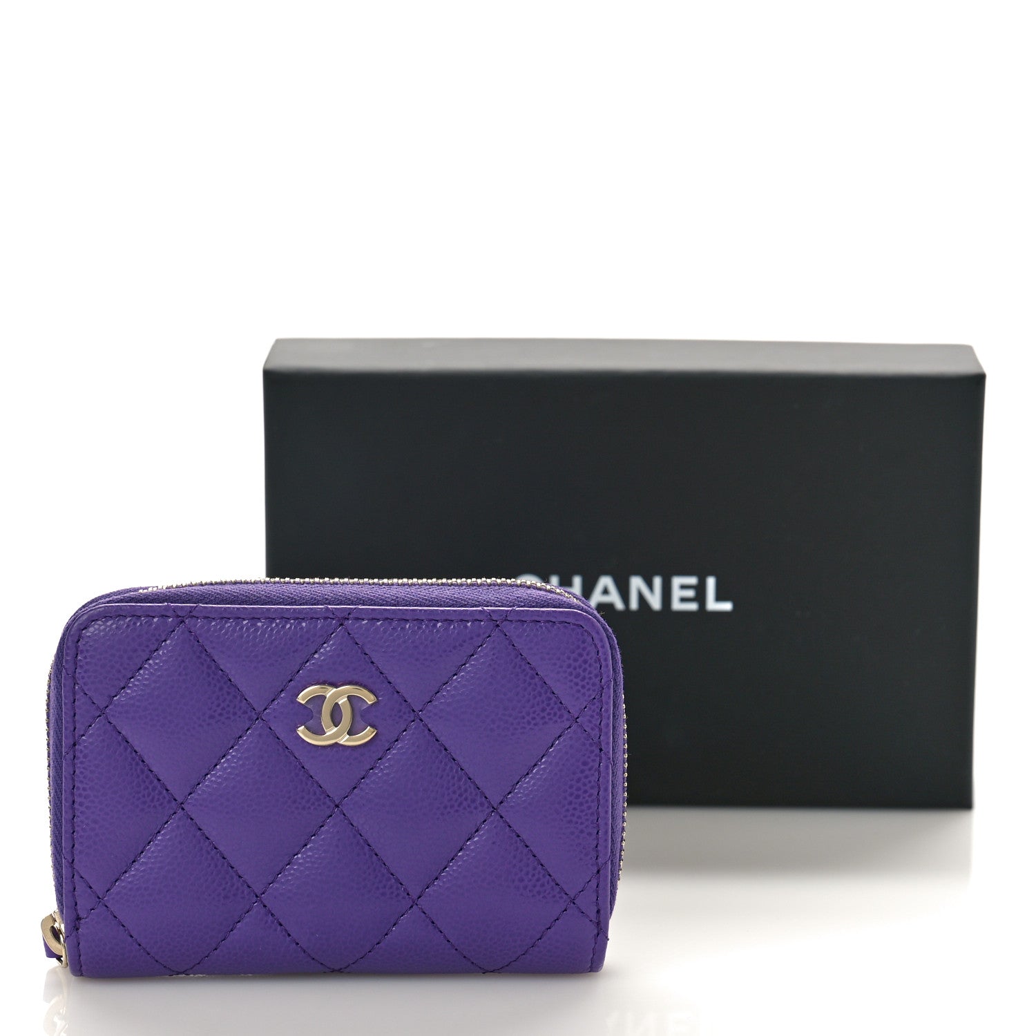 Chanel Caviar Quilted Zip Around Coin Purse Wallet Purple 10 of 10