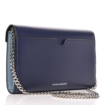 Alexander McQueen Calfskin Crystal Pin Envelope Wallet On Chain Blue 3 of 10