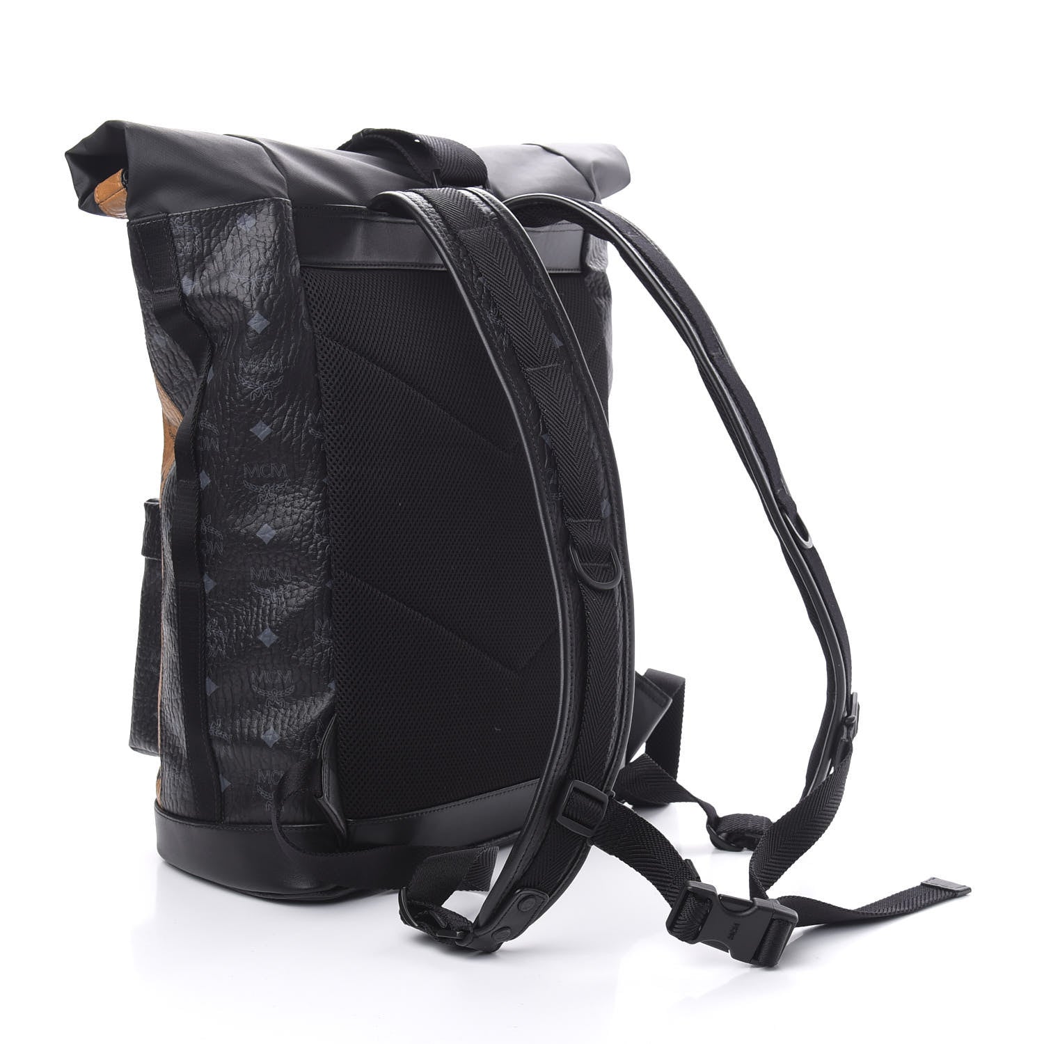 MCM Striped Visetos Roll Top Backpack Black Cognac 2 of 10