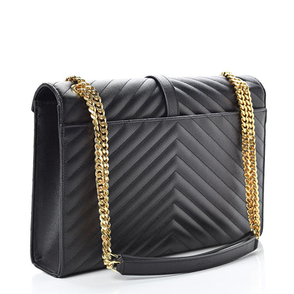 Saint Laurent Grain De Poudre Matelasse Chevron Large Monogram Satchel Black 3 of 11