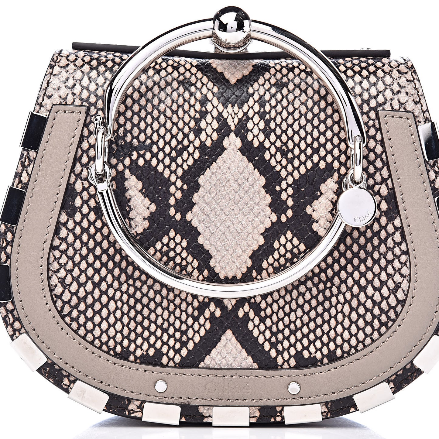 Calfskin Suede Python Print Small Nile Bracelet Bag Motty Grey