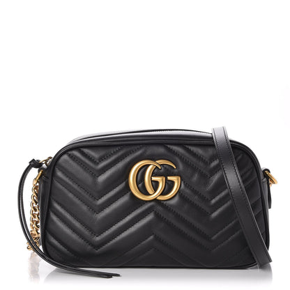 Gucci Calfskin Matelasse Small GG Marmont Chain Shoulder Bag Black 1 of 7