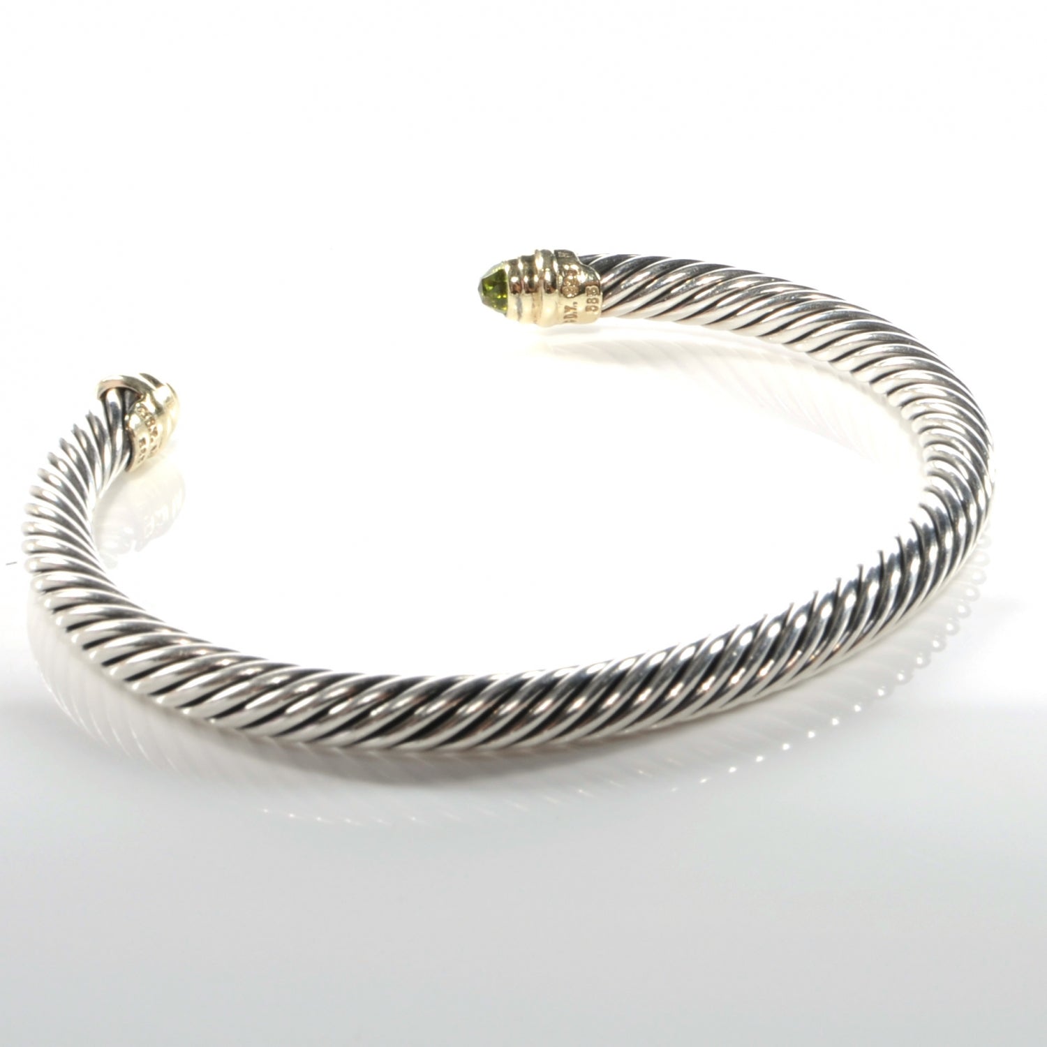 David Yurman Sterling Silver 14k Peridot 5mm Cable Collection Bracelet 4 of 5