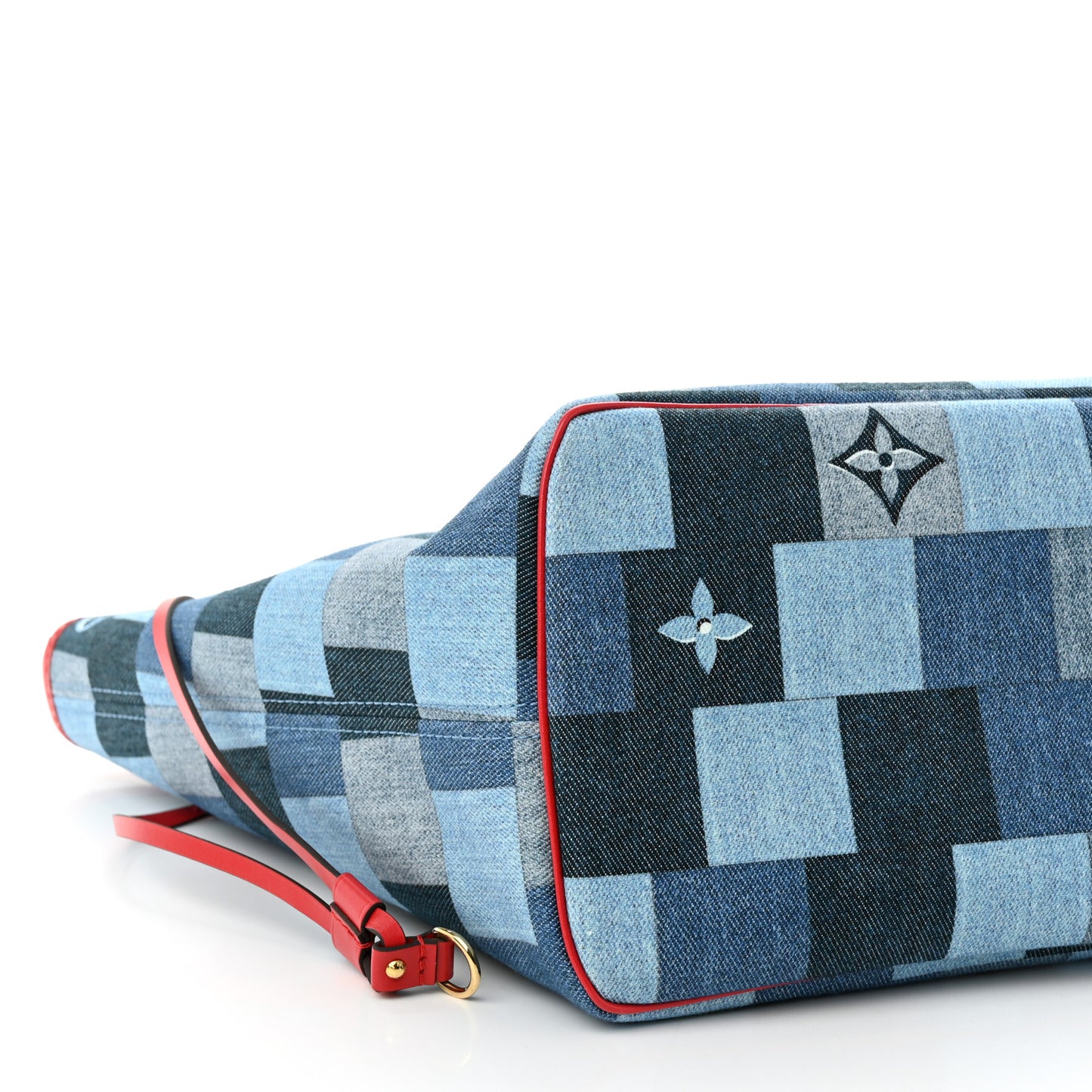 Denim Damier Monogram Patchwork Neverfull Blue Rouge