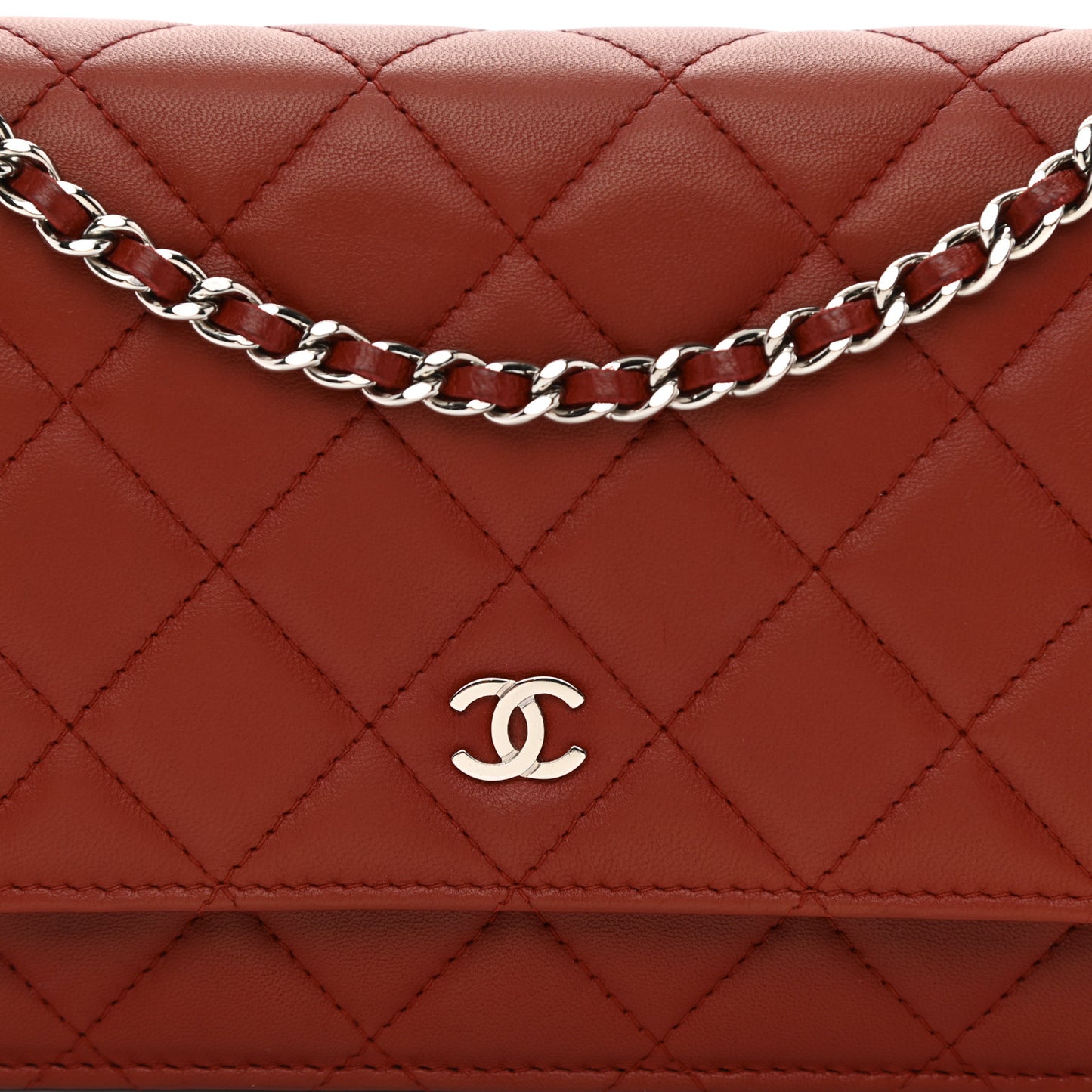 Lambskin Quilted Wallet On Chain WOC Dark Red