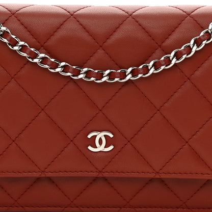 Chanel Lambskin Quilted Wallet On Chain WOC Dark Red 9 of 11