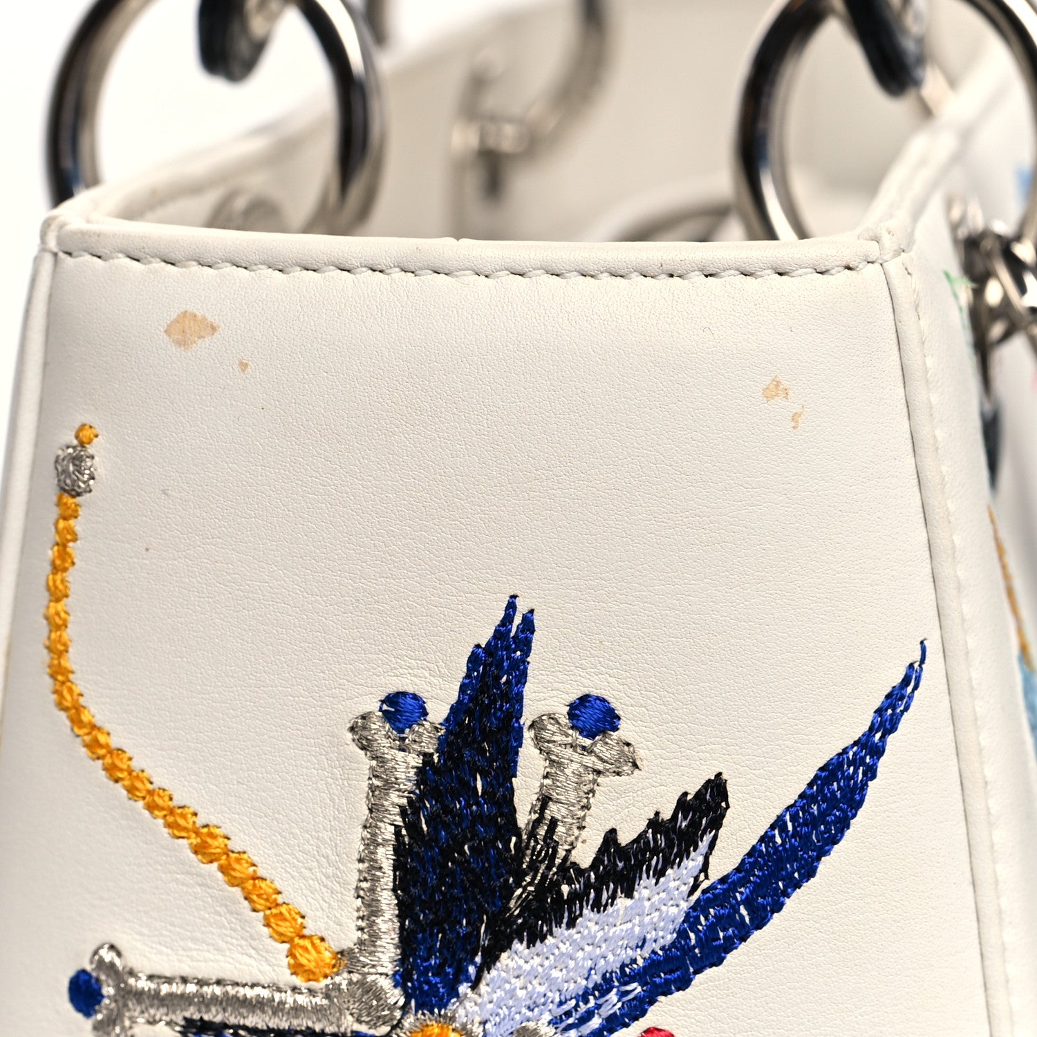 Christian Dior Smooth Calfskin Embroidered Medium Lady Dior White Multicolor 11 of 13