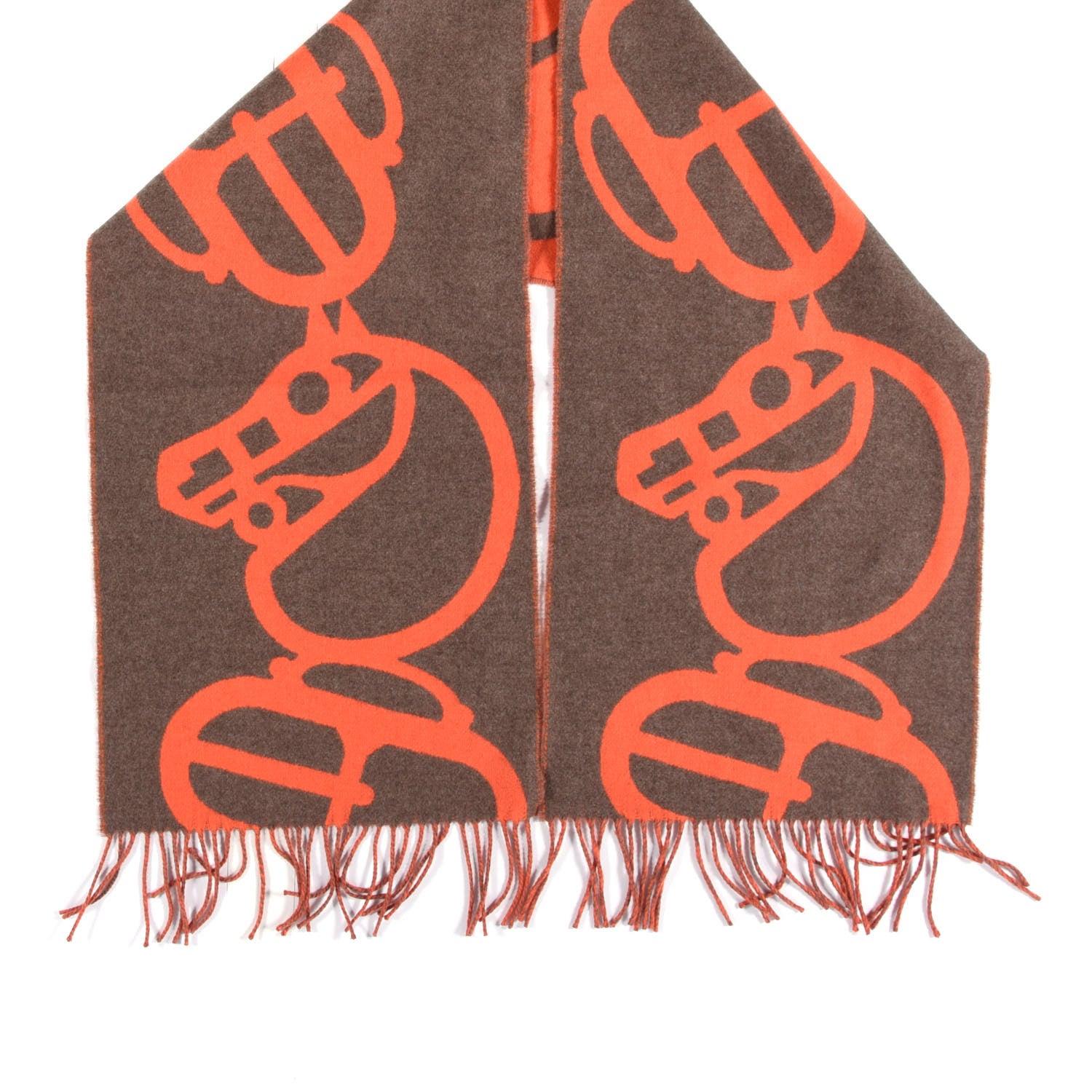 Hermes Cashmere Boucles et Camails Muffler Corail Ecorce 3 of 4