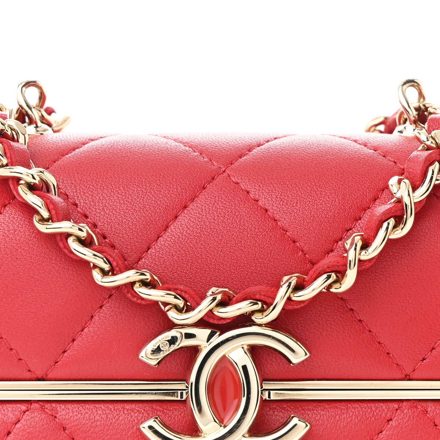 Lambskin Quilted Small Box With Chain Red
