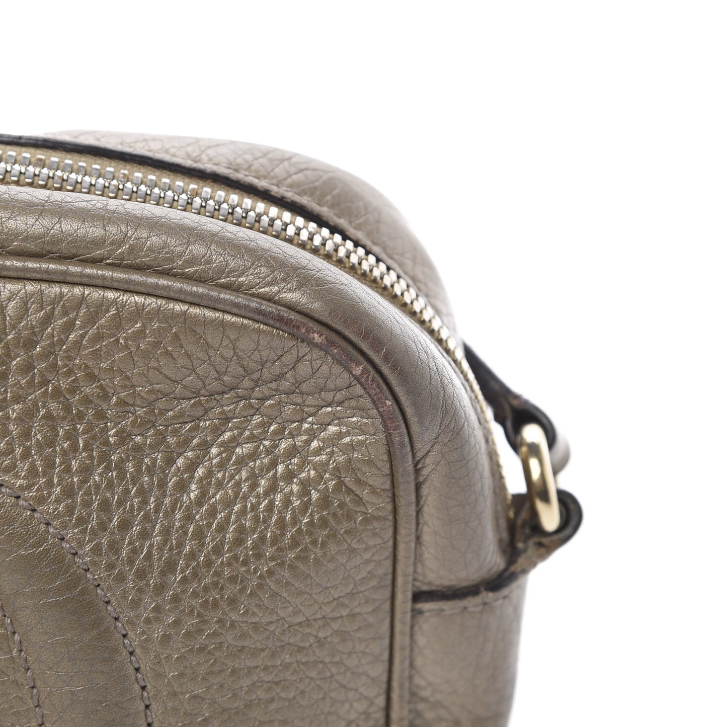 Metallic Pebbled Calfskin Small Soho Disco Bag Golden Beige