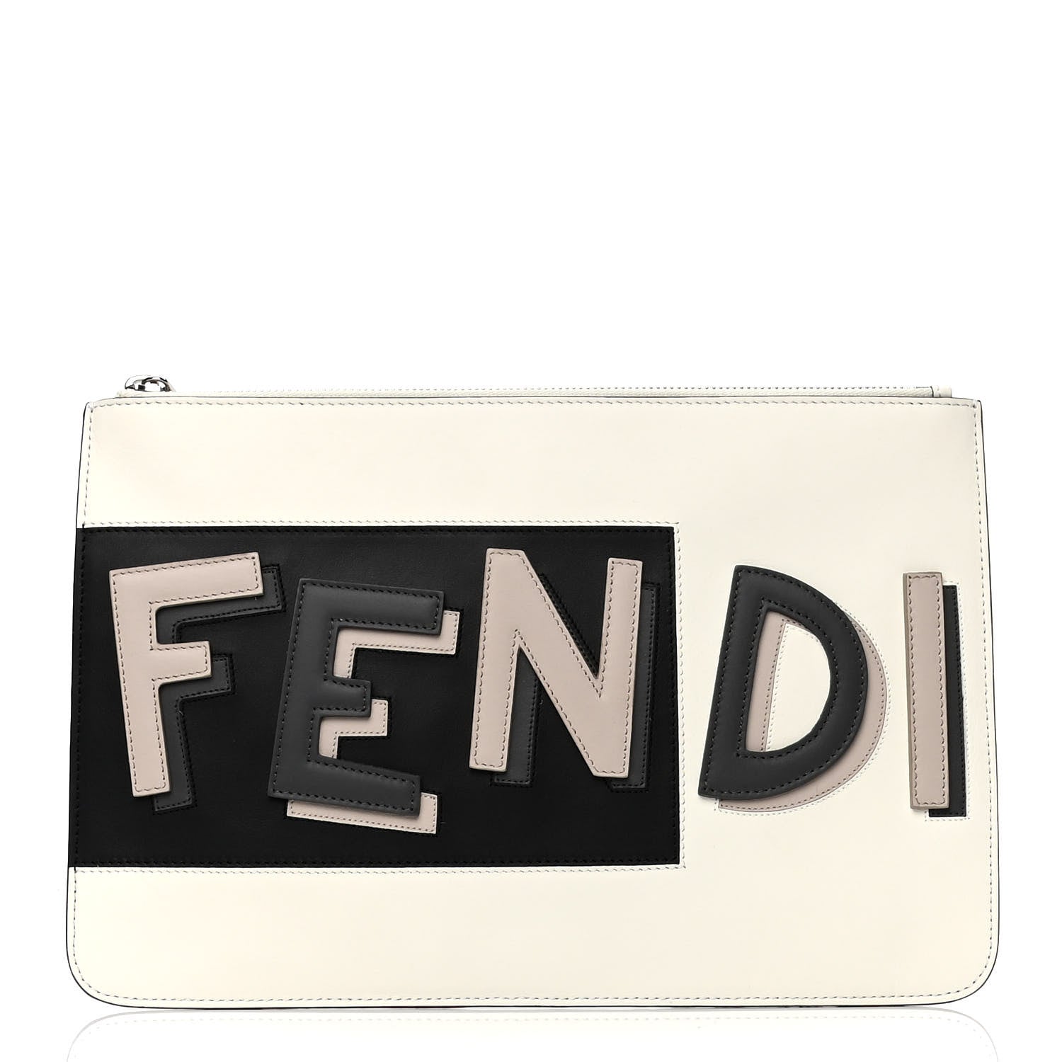 Fendi Vitello Shadow Logo Inlay Pouch White Black Multicolor 1 of 4