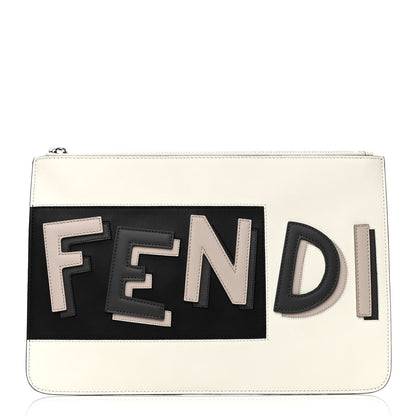 Fendi Vitello Shadow Logo Inlay Pouch White Black Multicolor 1 of 4
