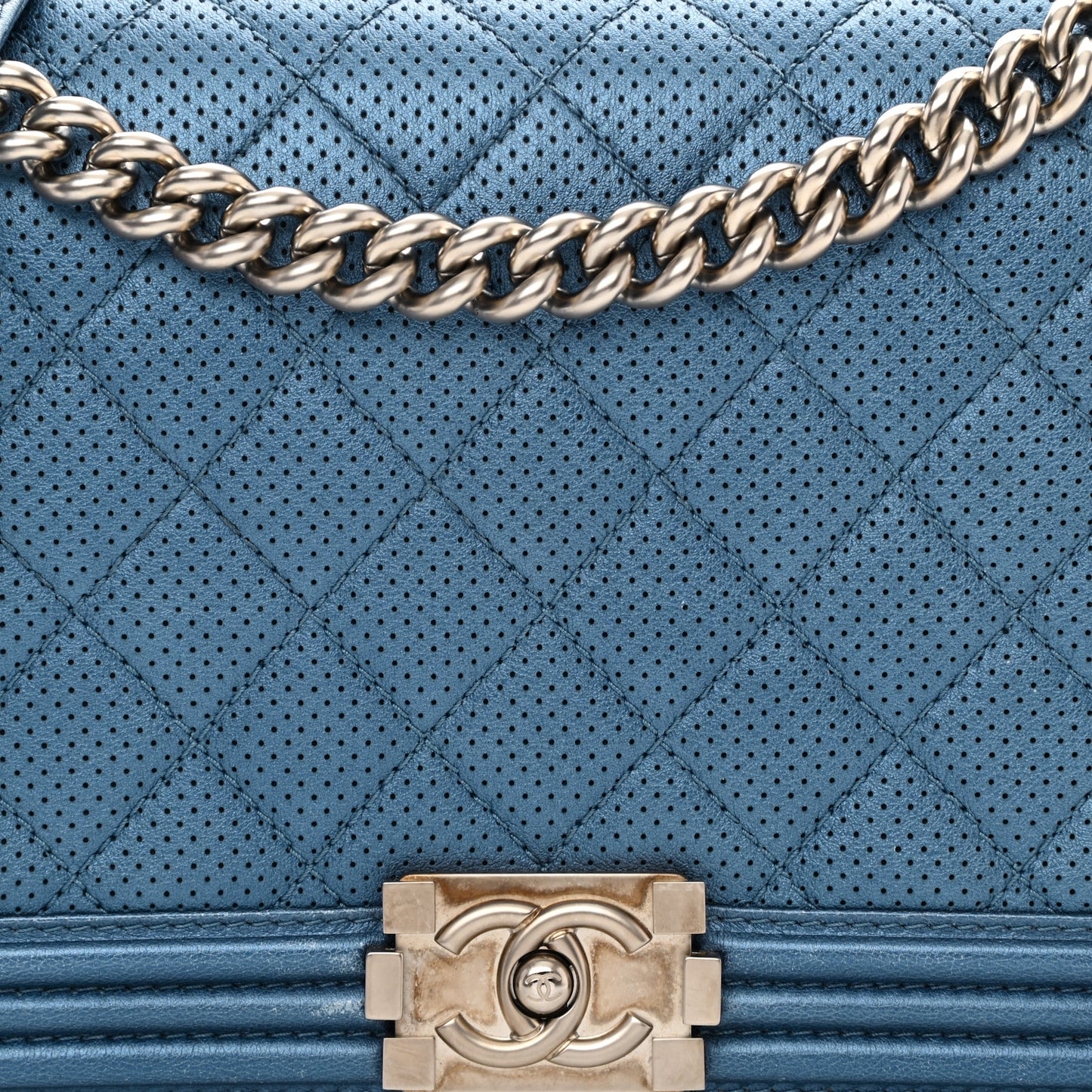 Perforated Lambskin Quilted New Medium Boy Flap Blue