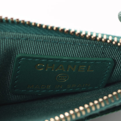 Chanel Metallic Caviar Quilted CC Zip Card Holder Green 6 of 8