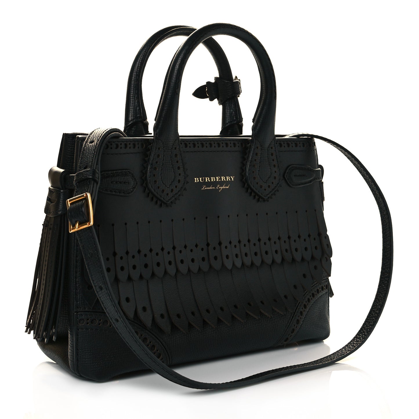Calfskin Broguing Small Banner Tote Black