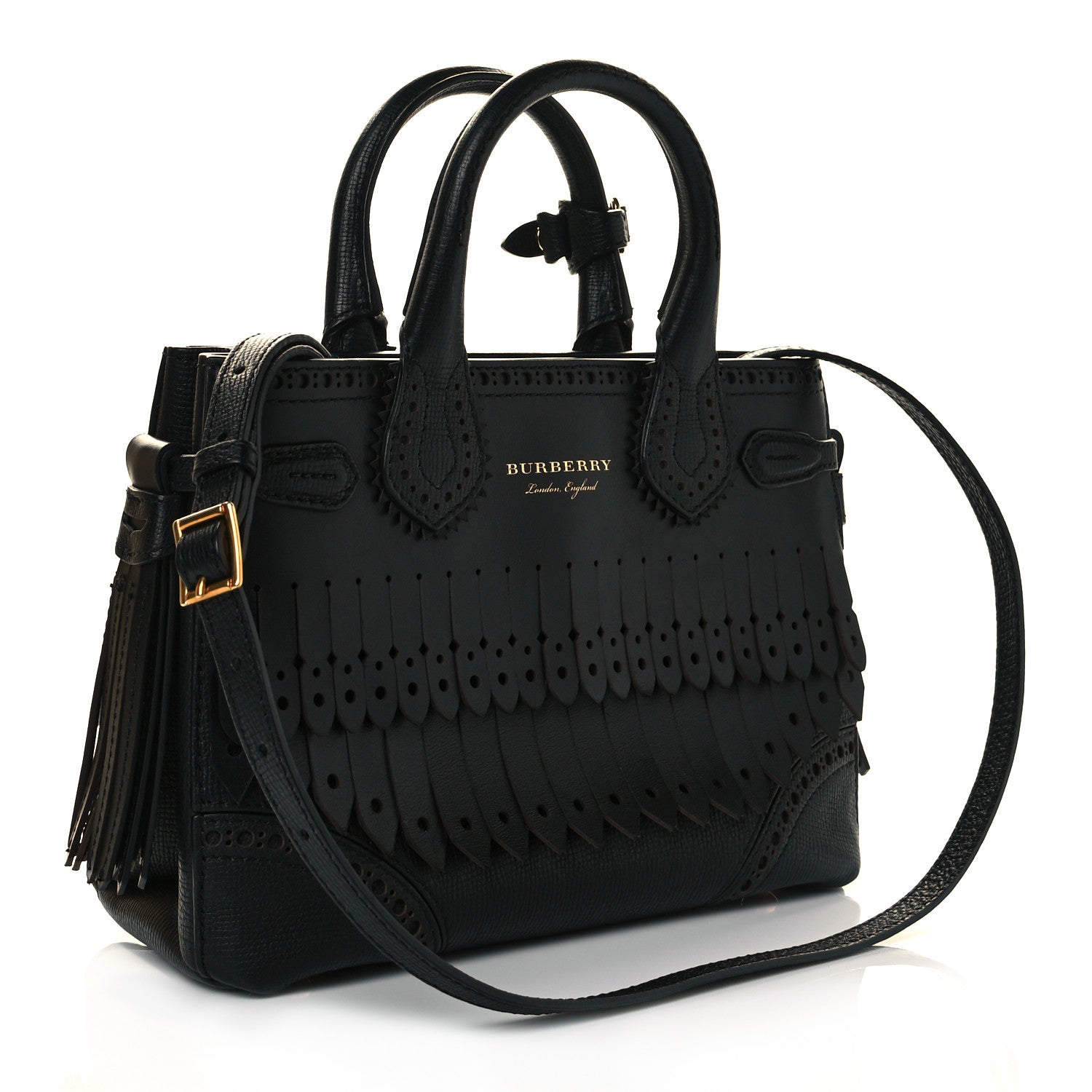 Burberry Calfskin Broguing Small Banner Tote Black 3 of 14