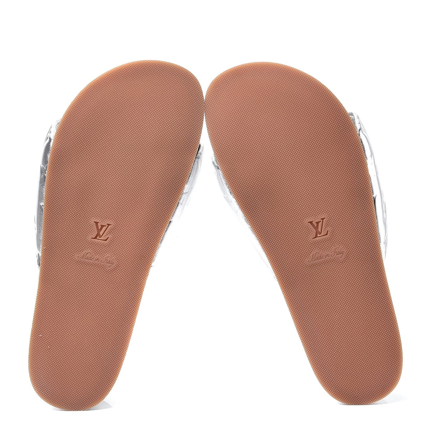 Metallic Lambskin Embossed Monogram Jumbo Flatform Mule Sandals 37 Silver