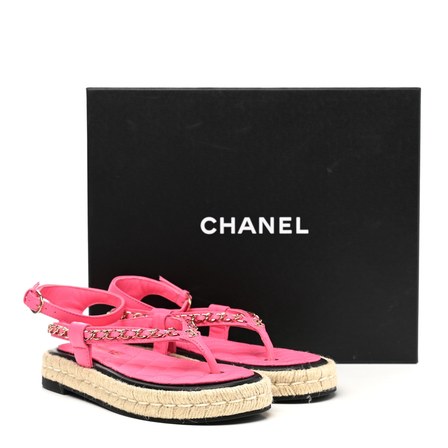 Chanel Lambskin Chain CC Thong Espadrille Sandals 36 Pink 9 of 9