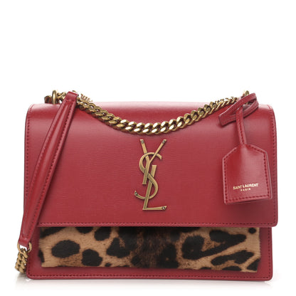 Saint Laurent Pony Hair Calfskin Leopard Print Medium Monogram Sunset Red 1 of 11