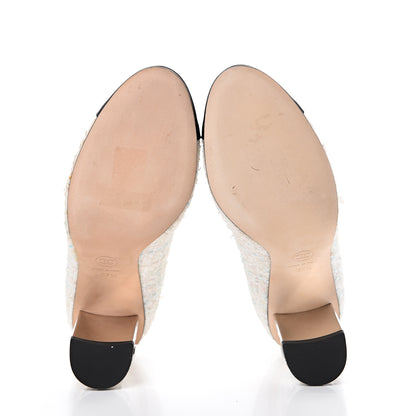 Chanel Tweed Grosgrain Cap Toe Logo Pumps 37.5 Black White Blue Pink 6 of 11