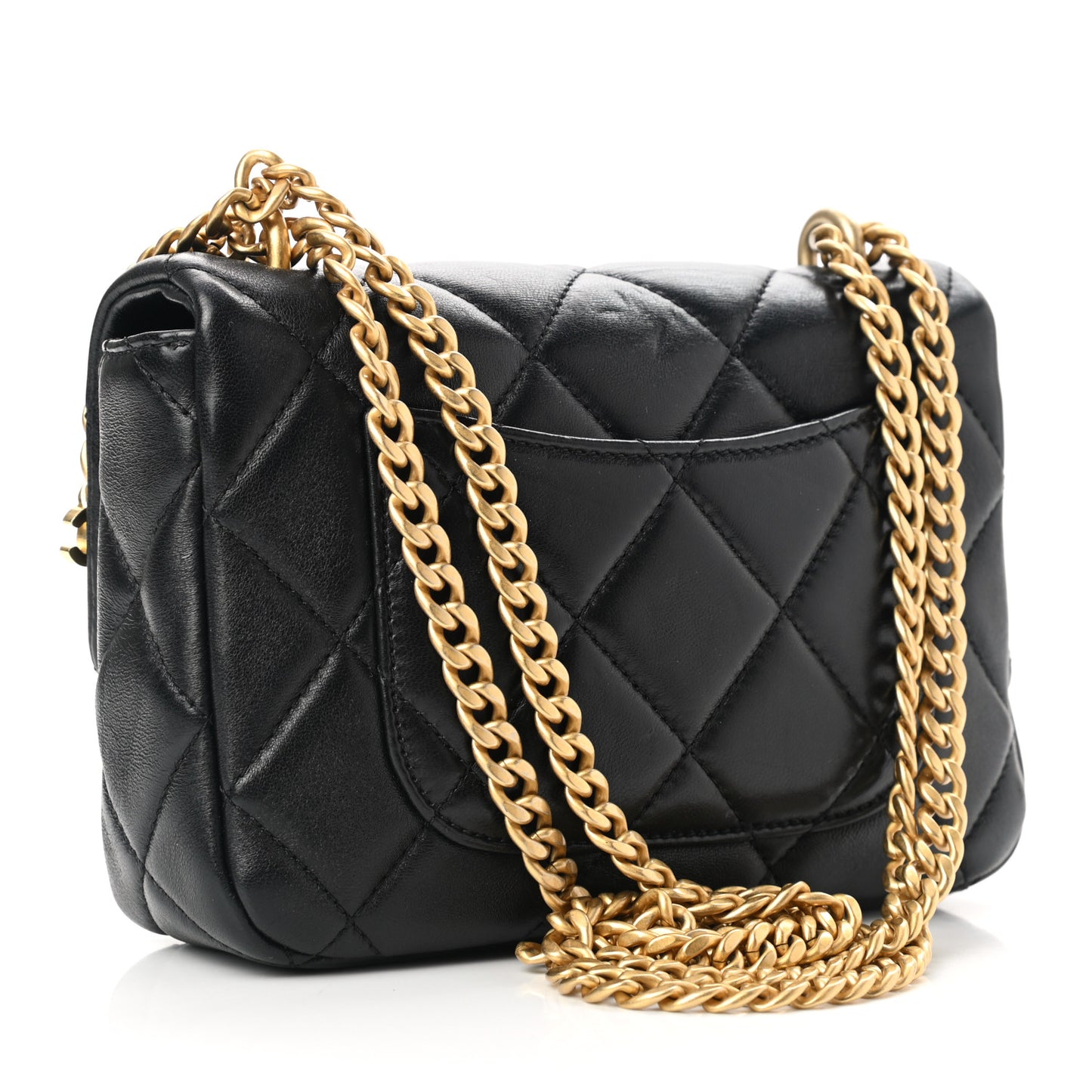 Lambskin Enamel Quilted Mini Pending CC Square Flap Black