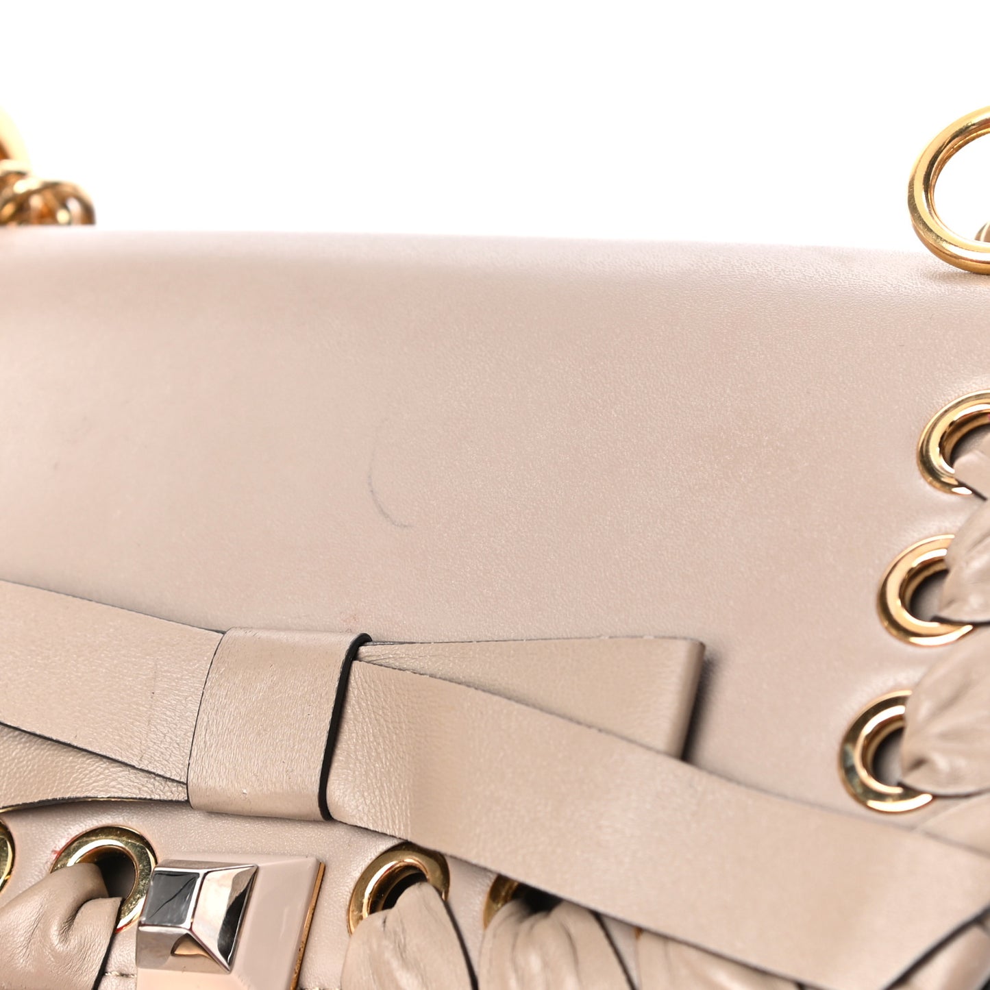 Vitello Liberty Shiny Nappa Lace Up Bow Small Kan I Shoulder Bag Tortora