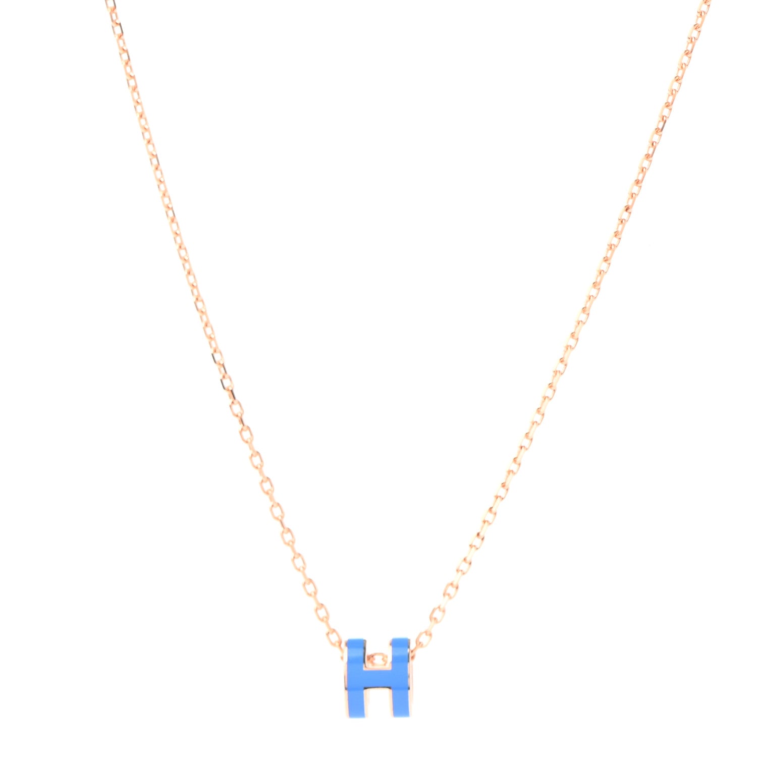 Hermes Lacquered Rose Gold Mini Pop H Pendant Necklace Bleu Sature 1 of 7